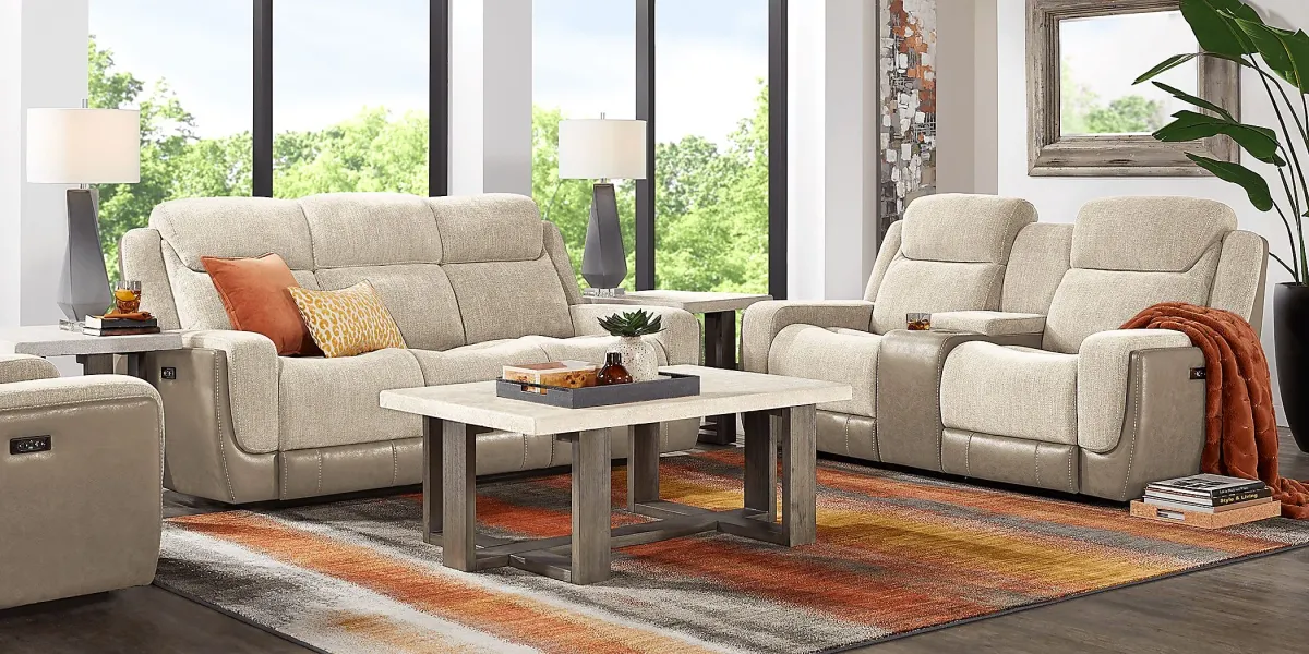 State Street Beige 7 Pc Dual Power Reclining Living Room