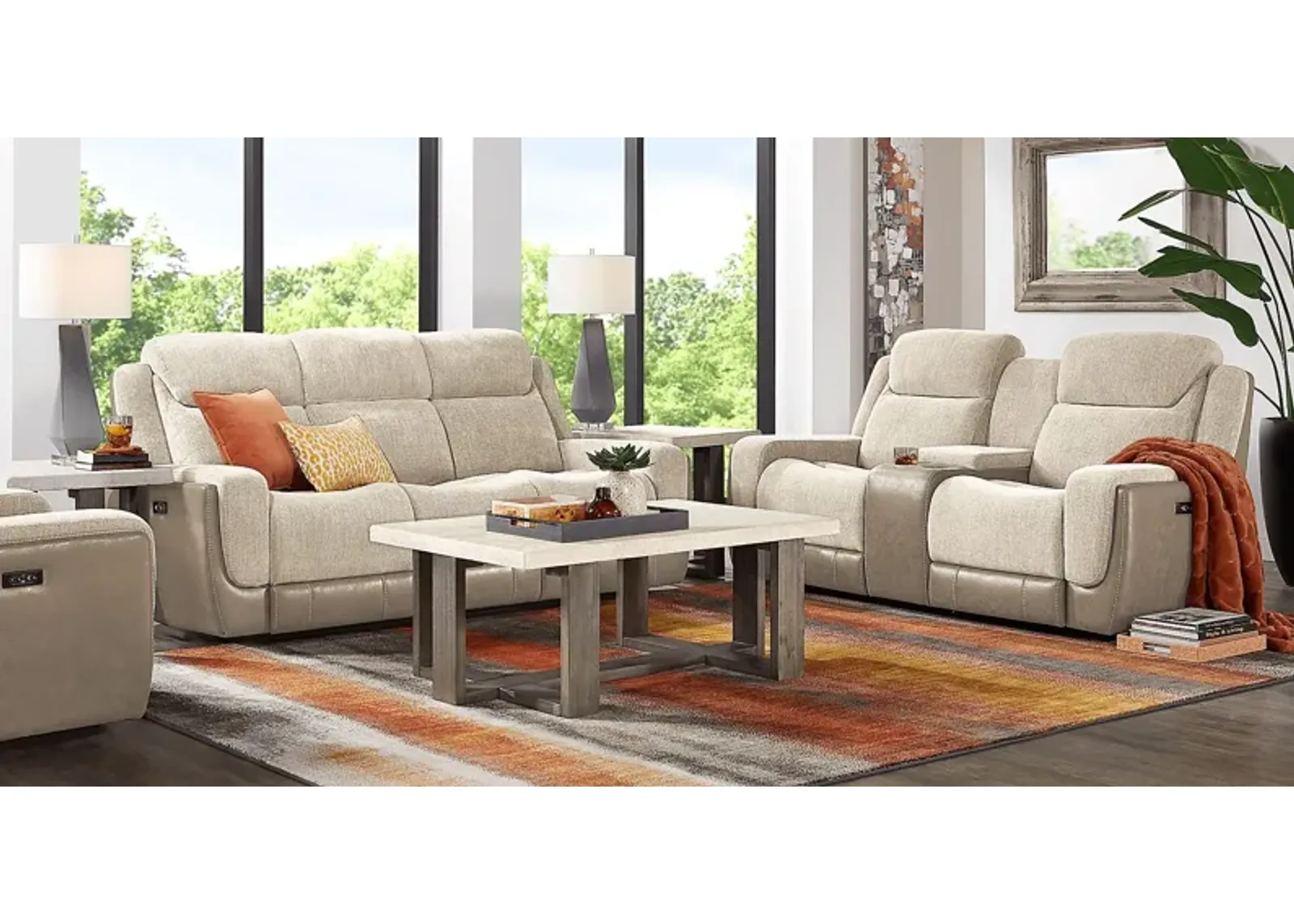 State Street Beige 7 Pc Dual Power Reclining Living Room