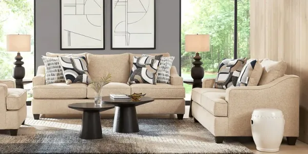 Riley Beige 7 Pc Living Room with Gel Foam Sleeper Sofa