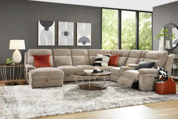 Anaheim Latte 6 Pc Dual Power Reclining Sectional