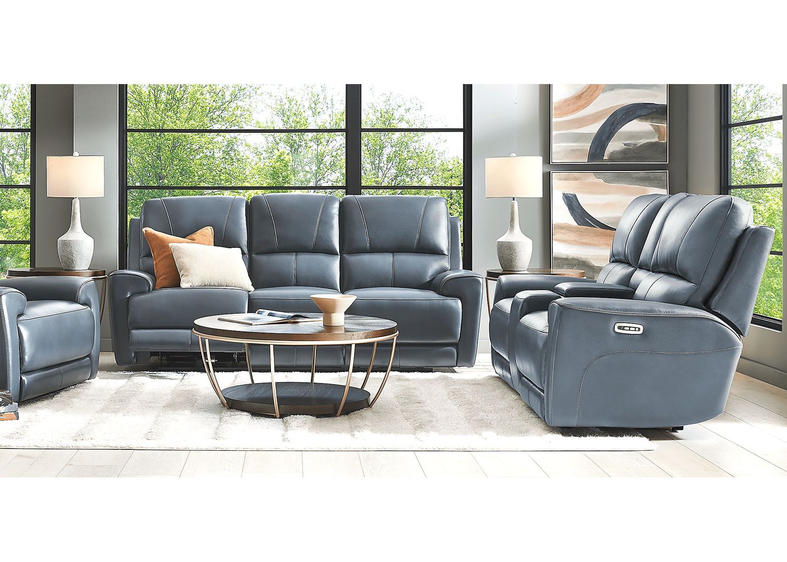 Fremont Blue 5 Pc Dual Power Reclining Living Room