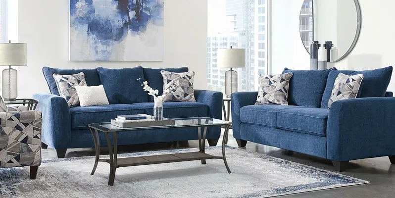 Sandia Heights Blue 7 Pc Living Room with Gel Foam Sleeper Sofa