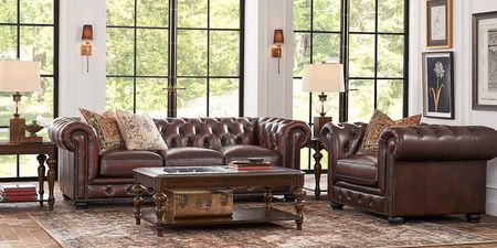 Winchester Way Brown Leather 7 Pc Living Room