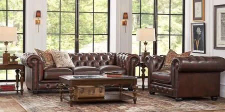 Winchester Way Brown Leather 7 Pc Living Room