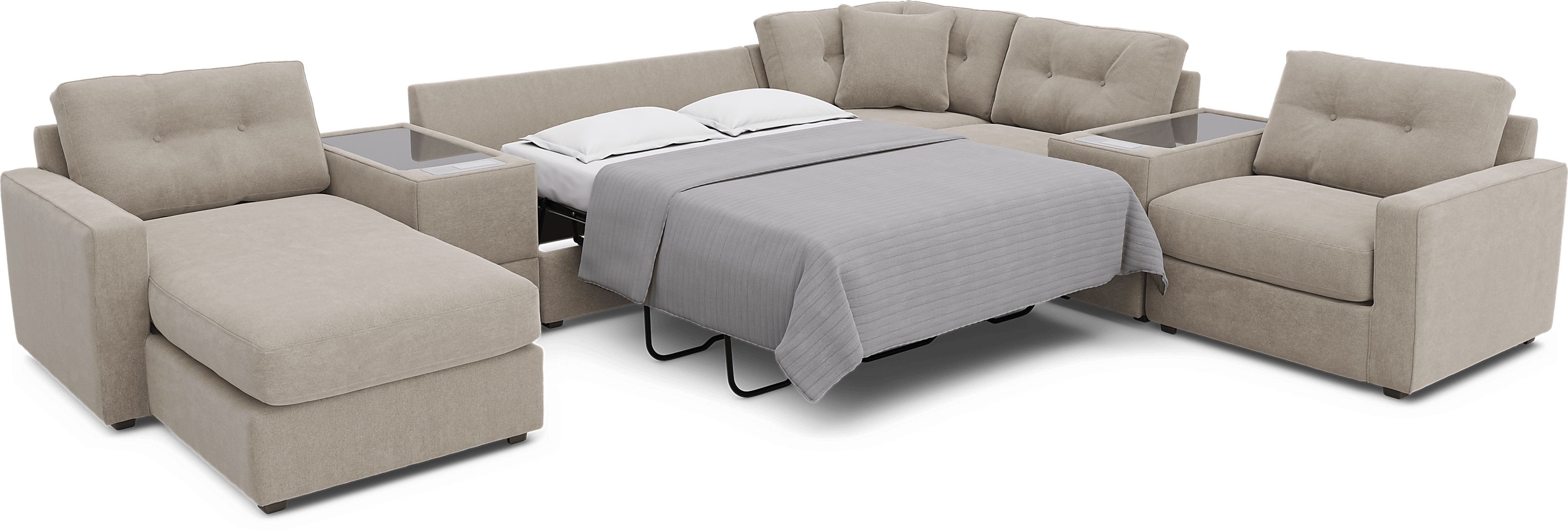 ModularOne Beige 7 Pc Sleeper Sectional with Media Consoles