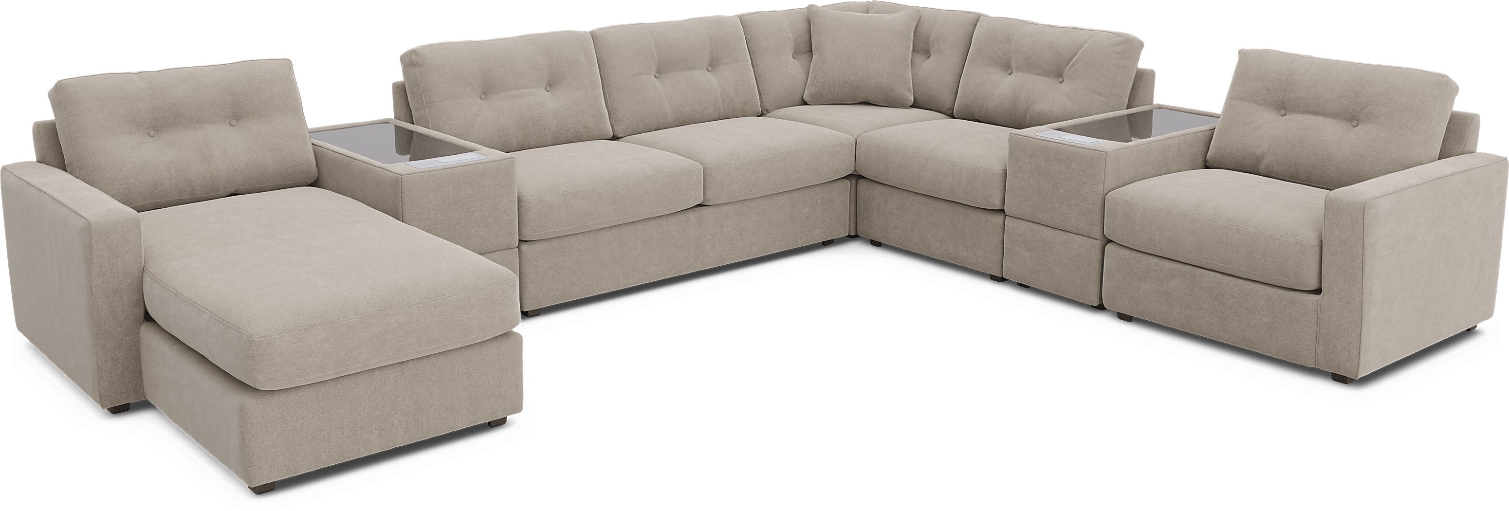 ModularOne Beige 7 Pc Sleeper Sectional with Media Consoles