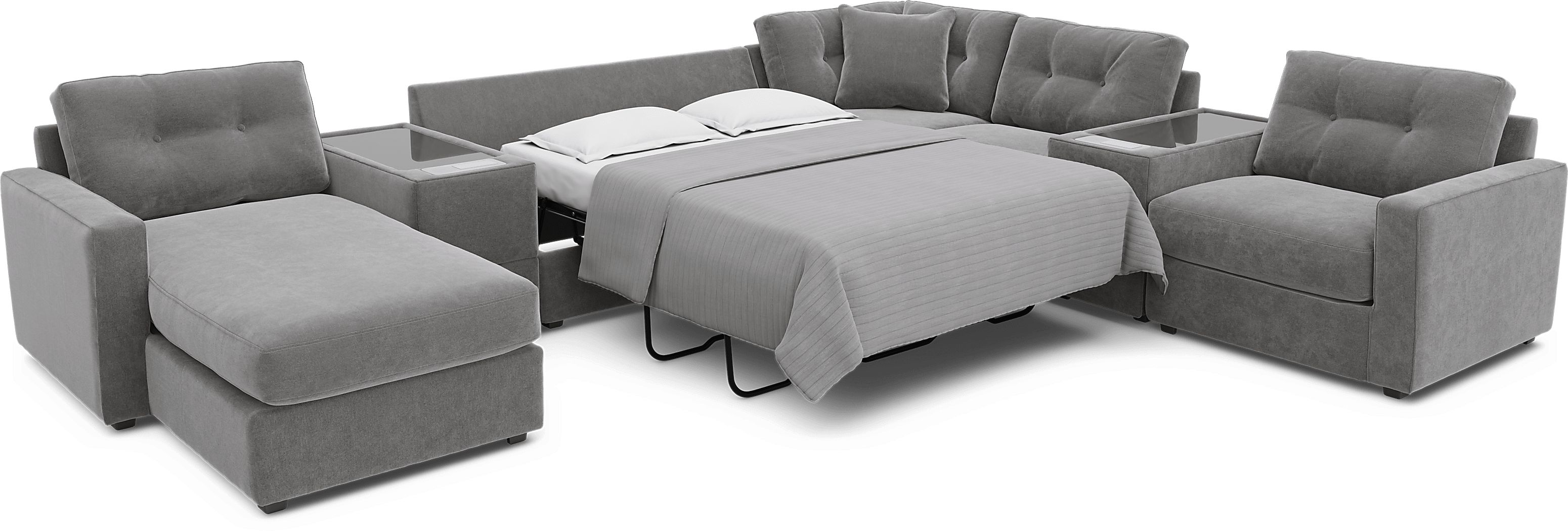 ModularOne Gray 7 Pc Sleeper Sectional with Media Consoles