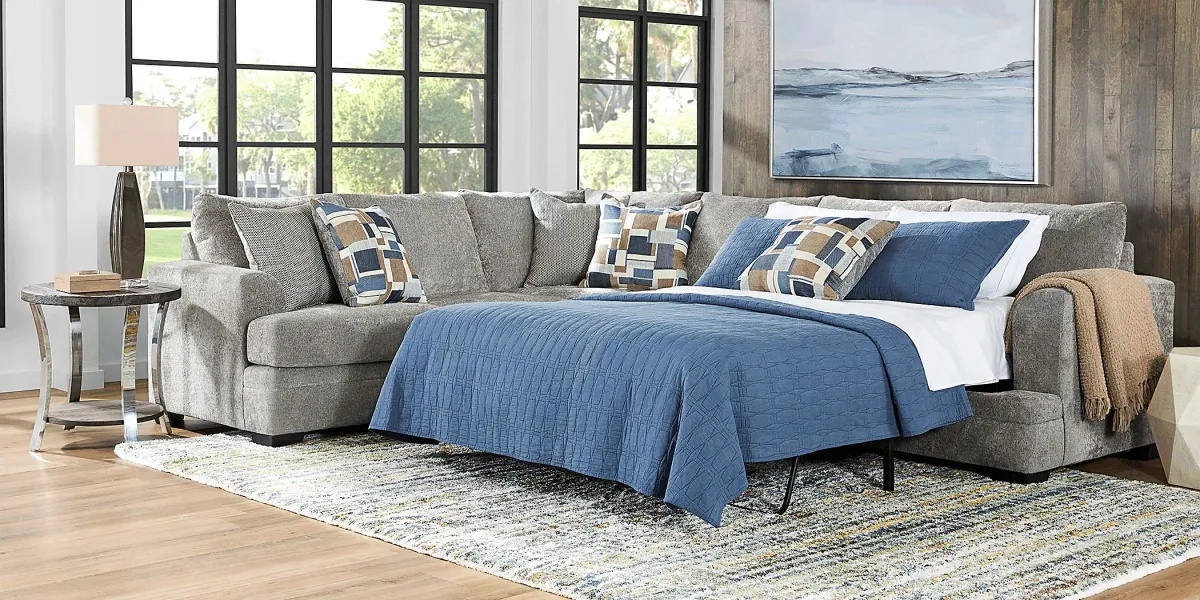 Copley Place Slate 3 Pc Gel Foam Sleeper Sectional Living Room