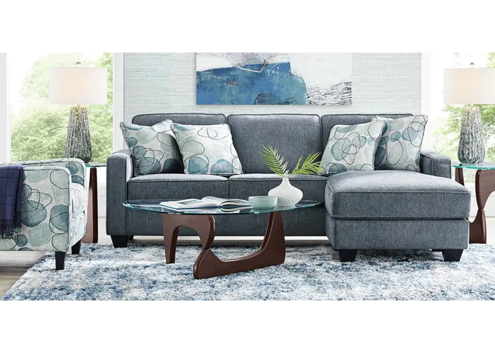 Alanis Bay Blue 4 Pc Sleeper Chaise Living Room Set