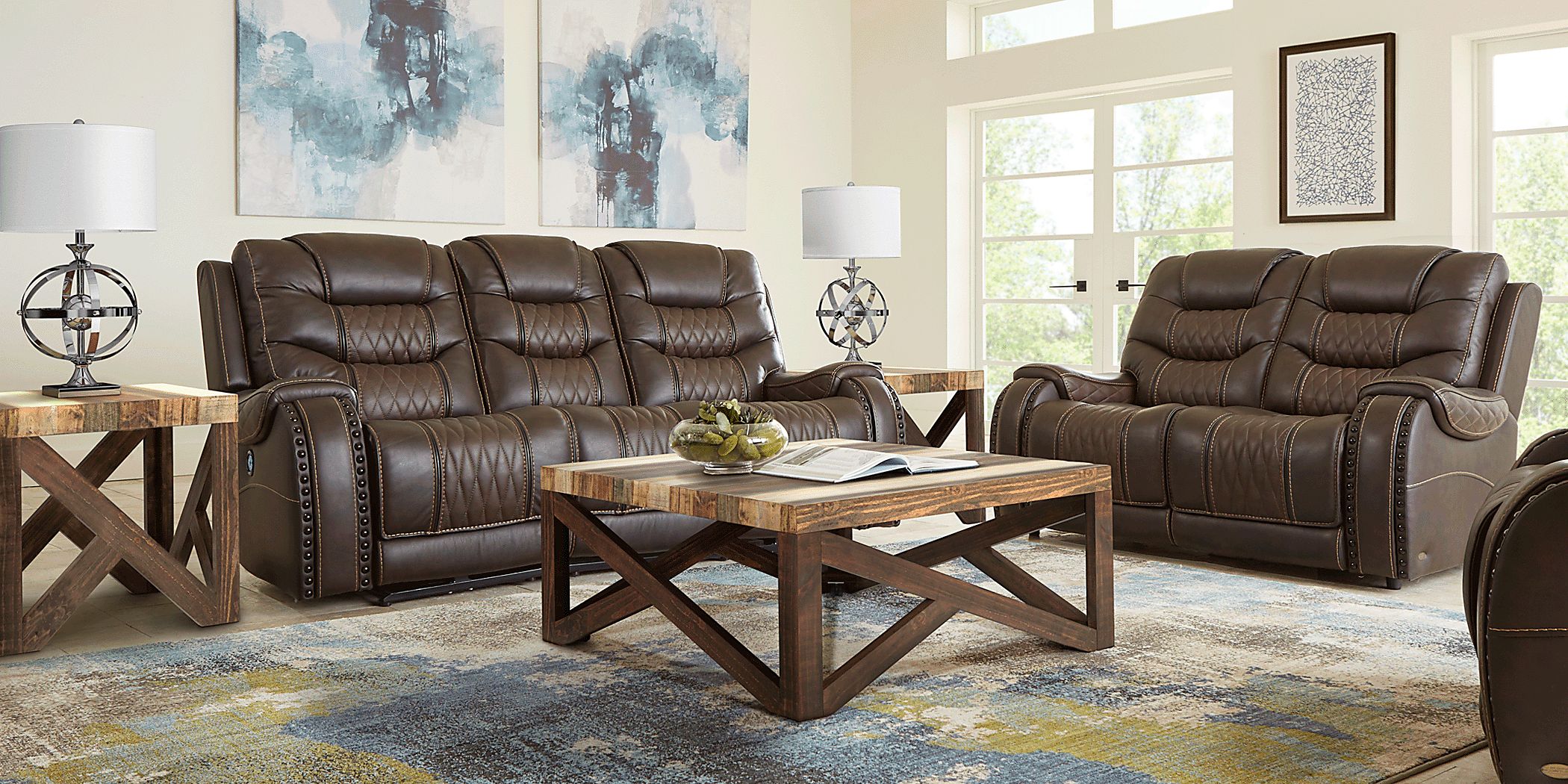 Eric Church Highway To Home Headliner Brown Leather 5 Pc Living Room