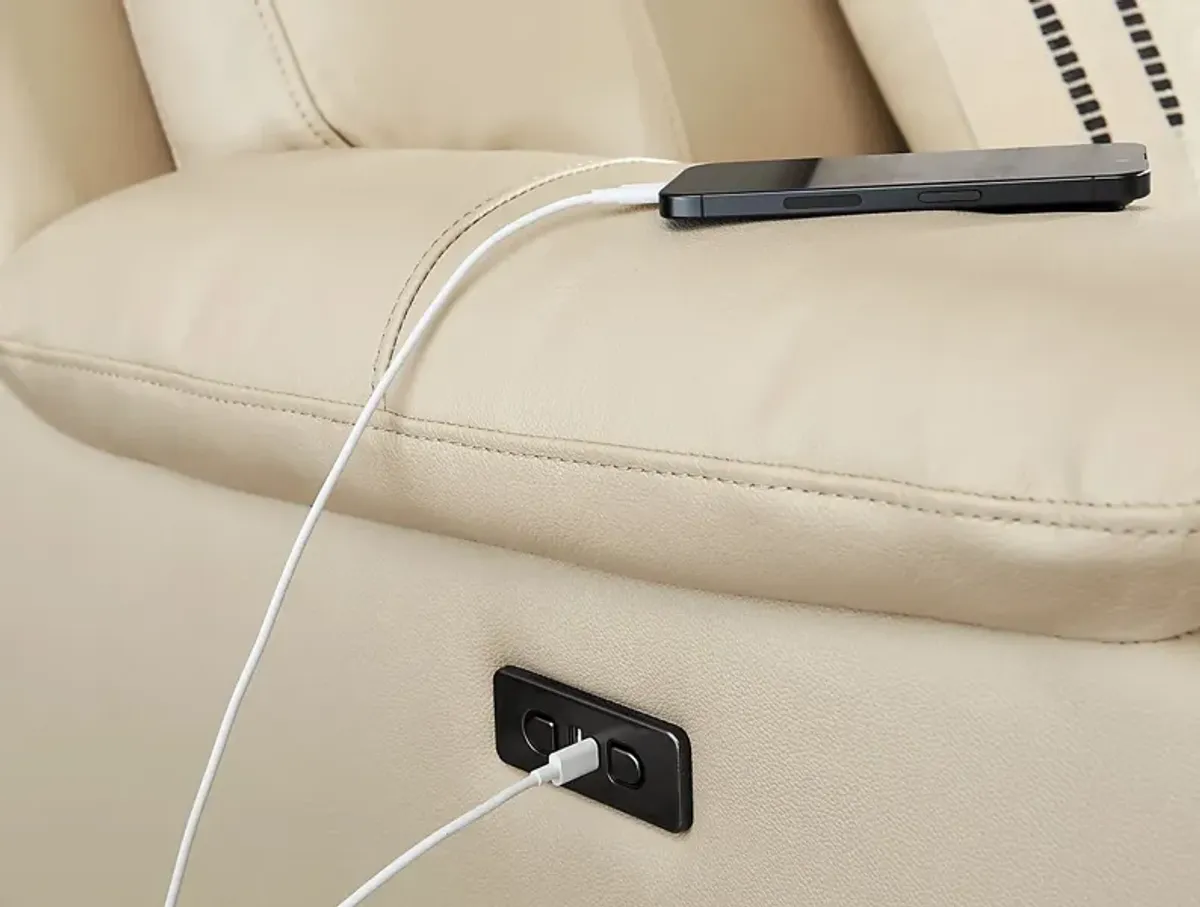 Delaney Point Beige Leather 5 Pc Power Reclining Sectional