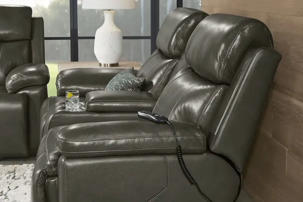 Barolo Dark Gray Leather 5 Pc Triple Power Reclining Living Room with Massage and Heat