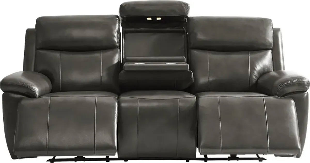 Barolo Dark Gray Leather 5 Pc Triple Power Reclining Living Room with Massage and Heat