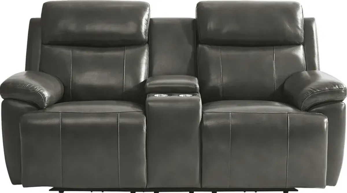 Barolo Dark Gray Leather 5 Pc Triple Power Reclining Living Room with Massage and Heat