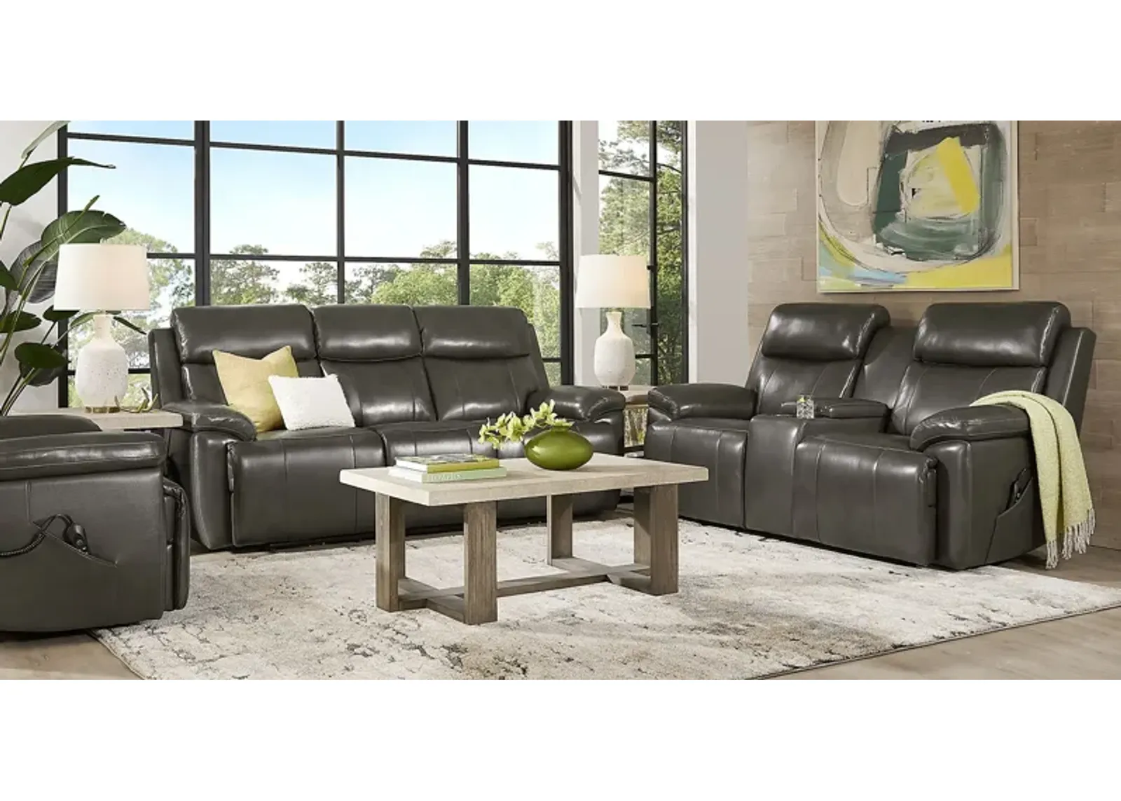 Barolo Dark Gray Leather 5 Pc Triple Power Reclining Living Room with Massage and Heat