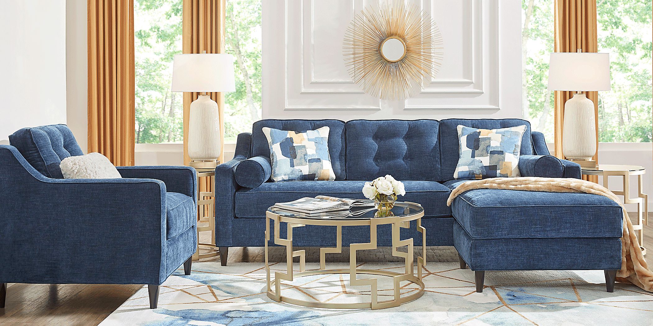 Hanover Indigo Chenille 4 Pc Sectional Living Room