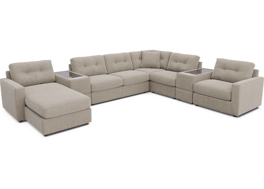 ModularOne Beige 7 Pc Gel Foam Sleeper Sectional with Media Consoles