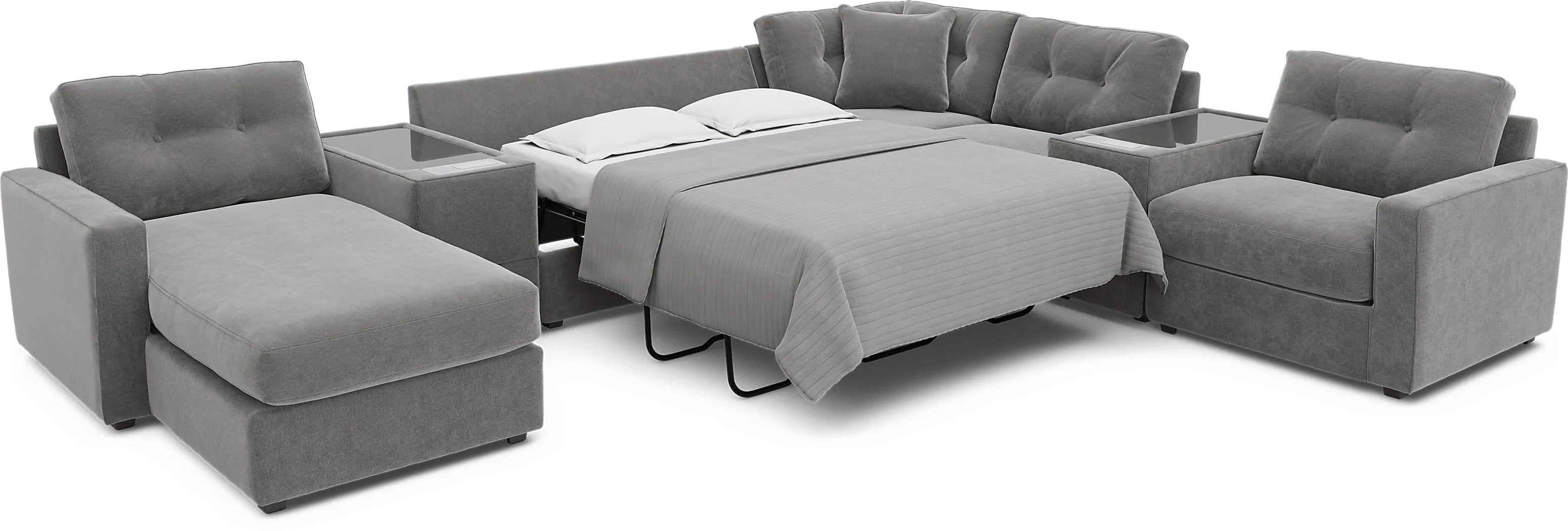 ModularOne Gray 7 Pc Gel Foam Sleeper Sectional with Media Consoles