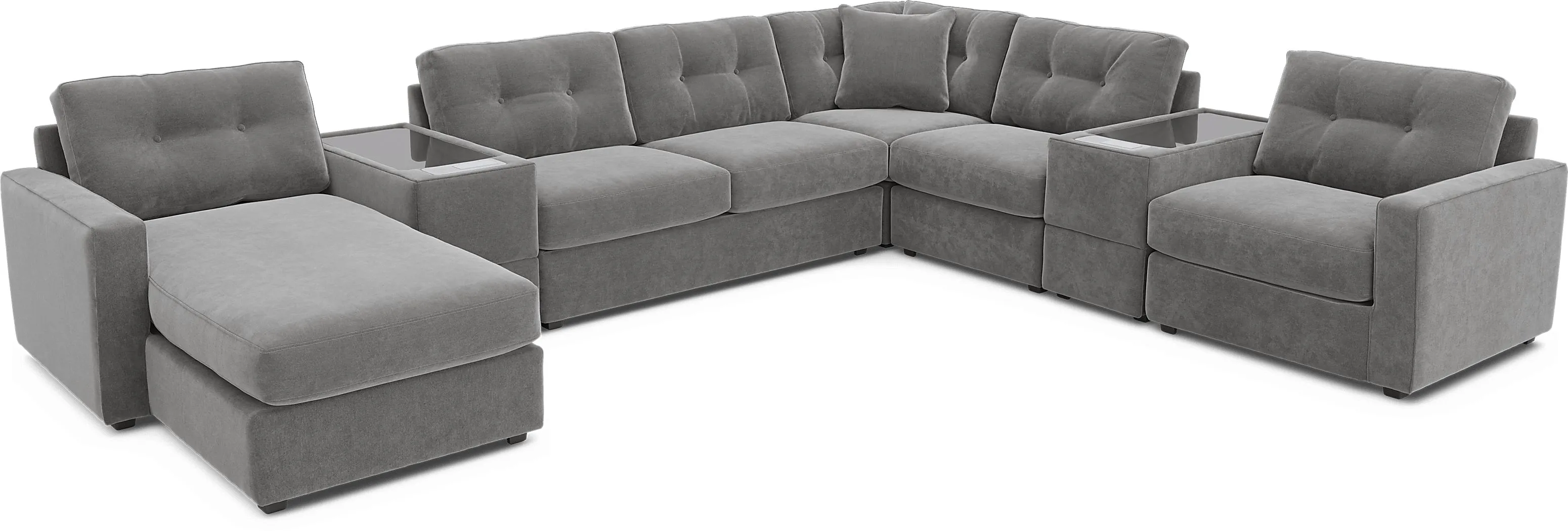 ModularOne Gray 7 Pc Gel Foam Sleeper Sectional with Media Consoles