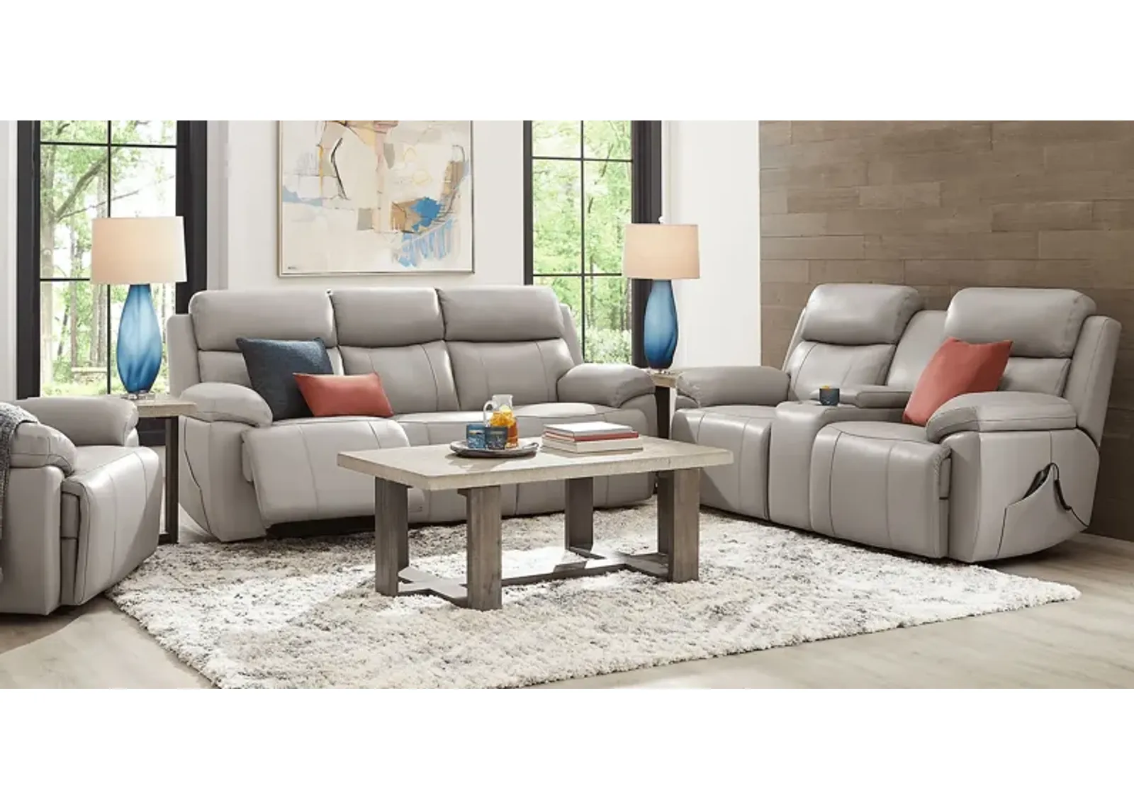 Barolo Dove Leather 8 Pc Triple Power Reclining Living Room with Massage and Heat