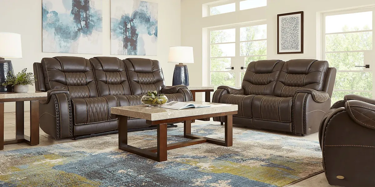 Headliner Brown Leather 2 Pc Living Room with Reclining Sofa