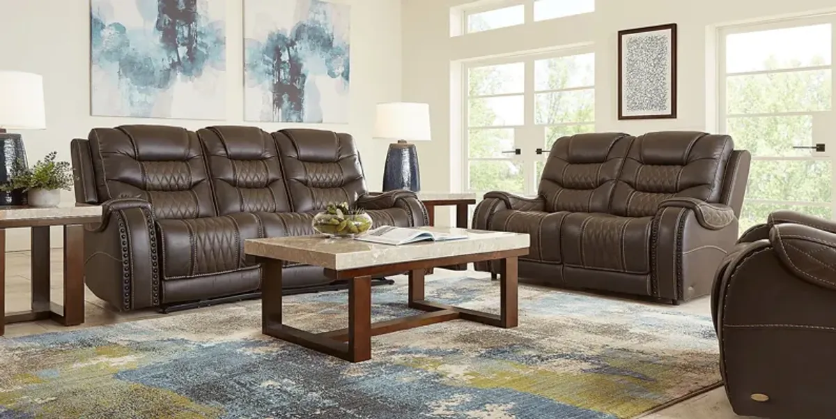 Headliner Brown Leather 2 Pc Living Room with Reclining Sofa