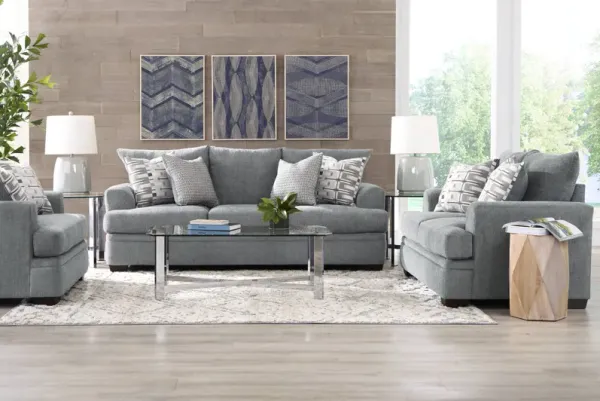 Cooper Blue 7 Pc Living Room with Gel Foam Sleeper Sofa