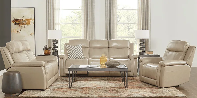 Orsini Beige Leather 5 Pc Living Room with Dual Power Reclining Sofa