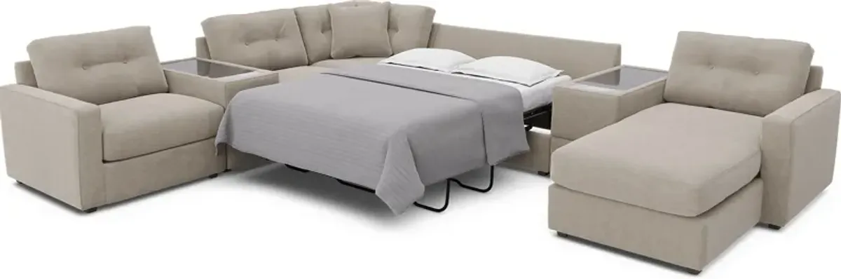 Beige 7 Pc ModularOne Sleeper with Media Consoles