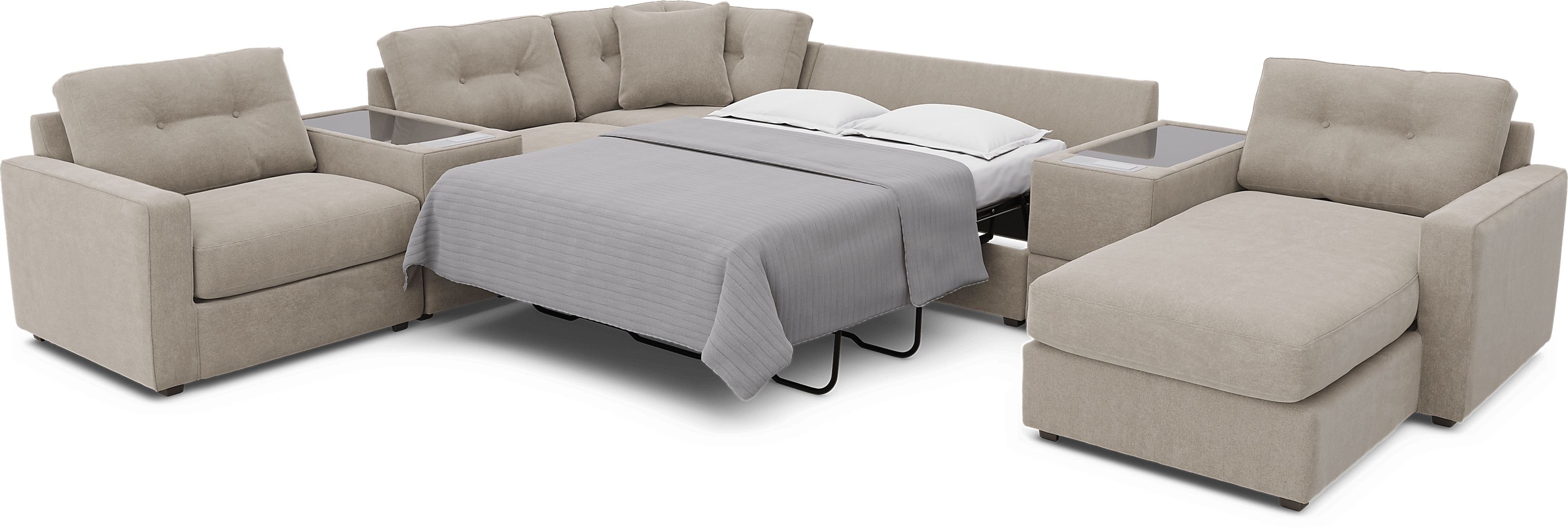 ModularOne Beige 7 Pc Sleeper Sectional with Media Consoles