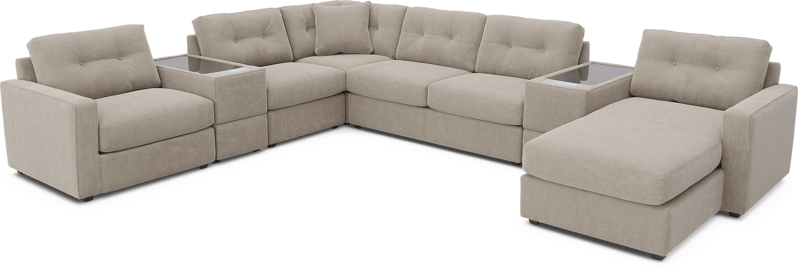 ModularOne Beige 7 Pc Sleeper Sectional with Media Consoles