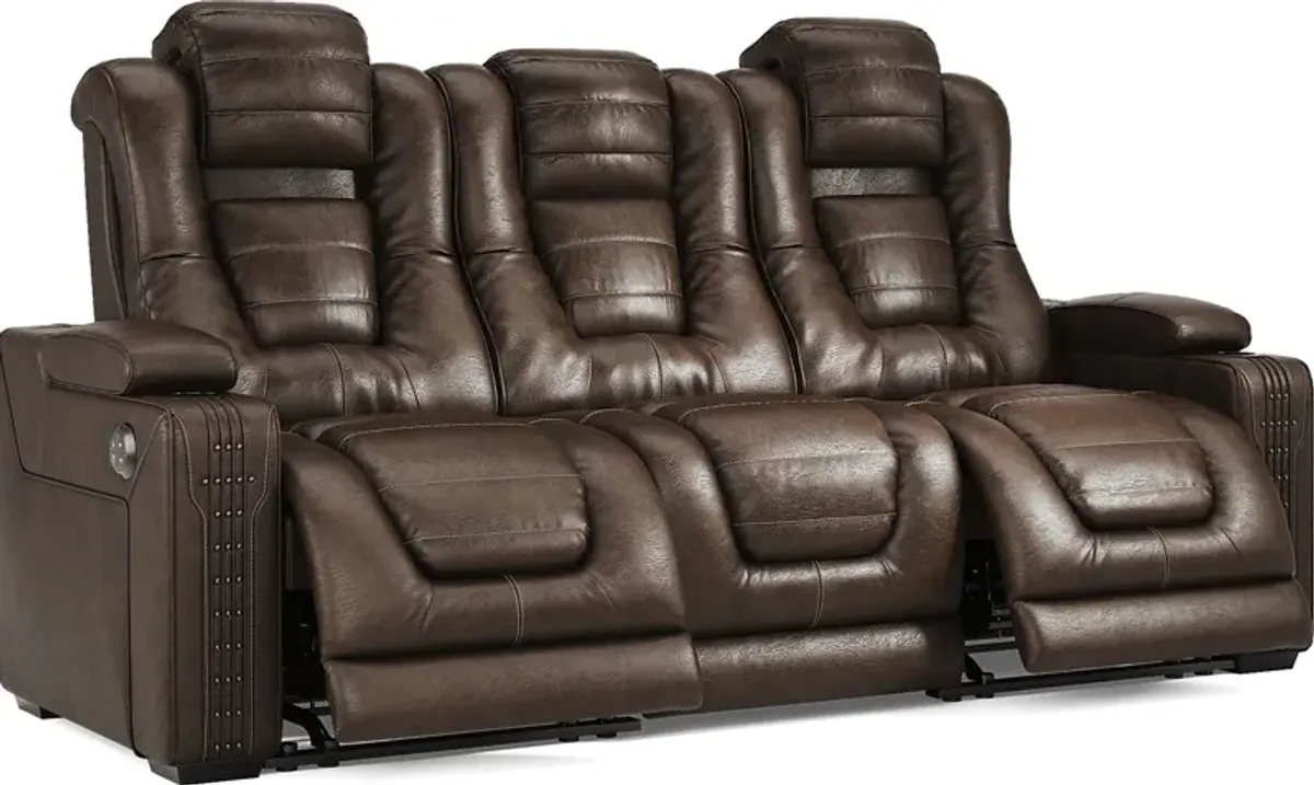 Renegade Brown Leather 5 Pc Dual Power Reclining Living Room