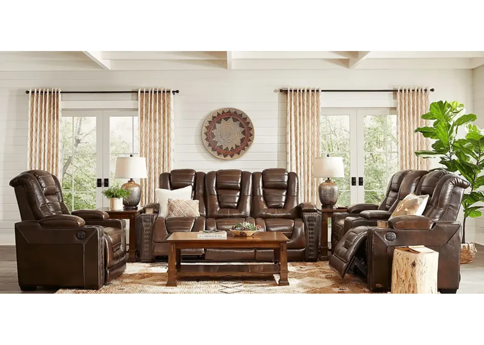 Renegade Brown Leather 5 Pc Dual Power Reclining Living Room