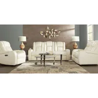 Cenova Ivory Leather 7 Pc Living Room with Dual Power Reclining Sofa