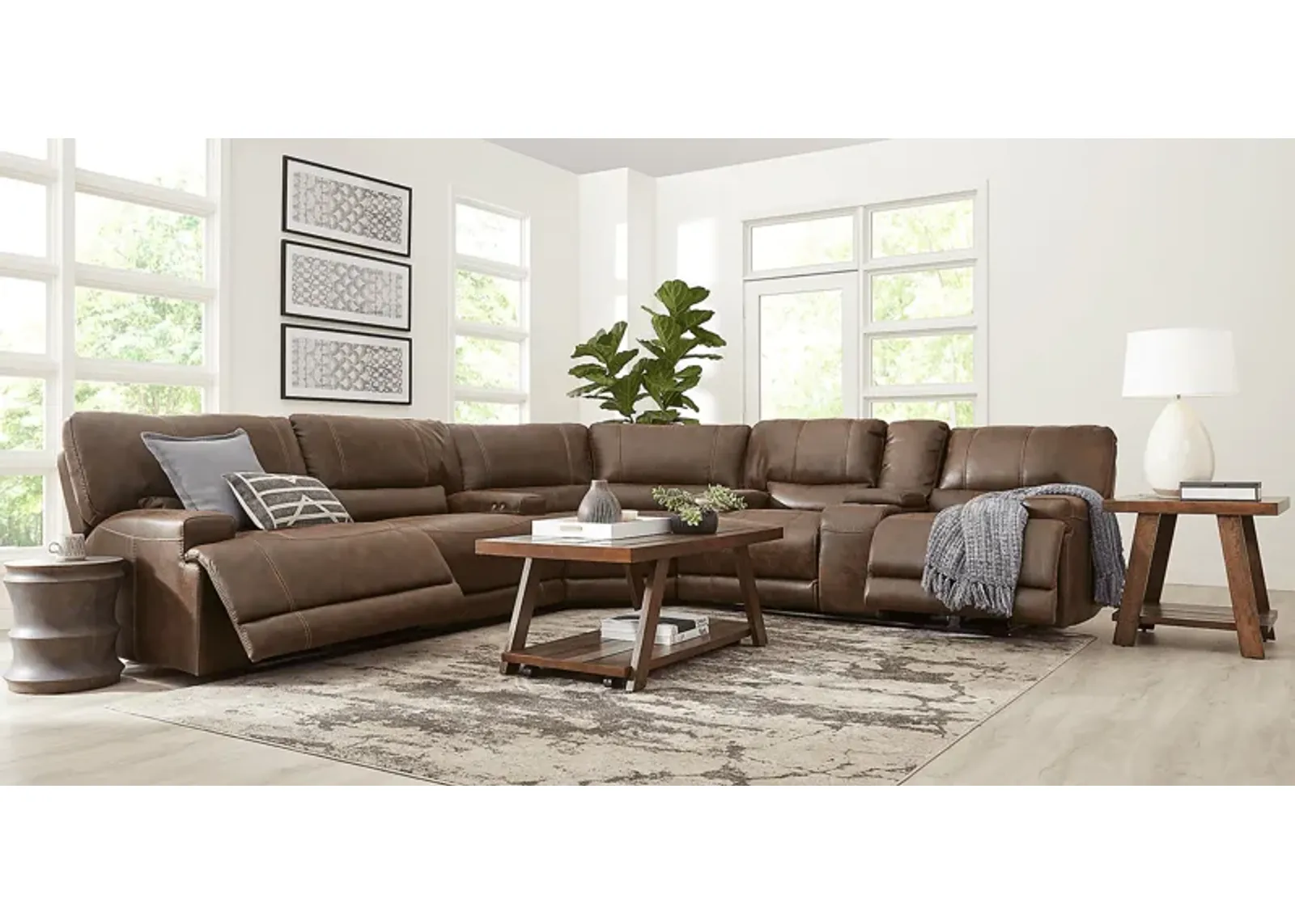 Warrendale Chocolate 6 Pc Power Reclining Sectional Living Room