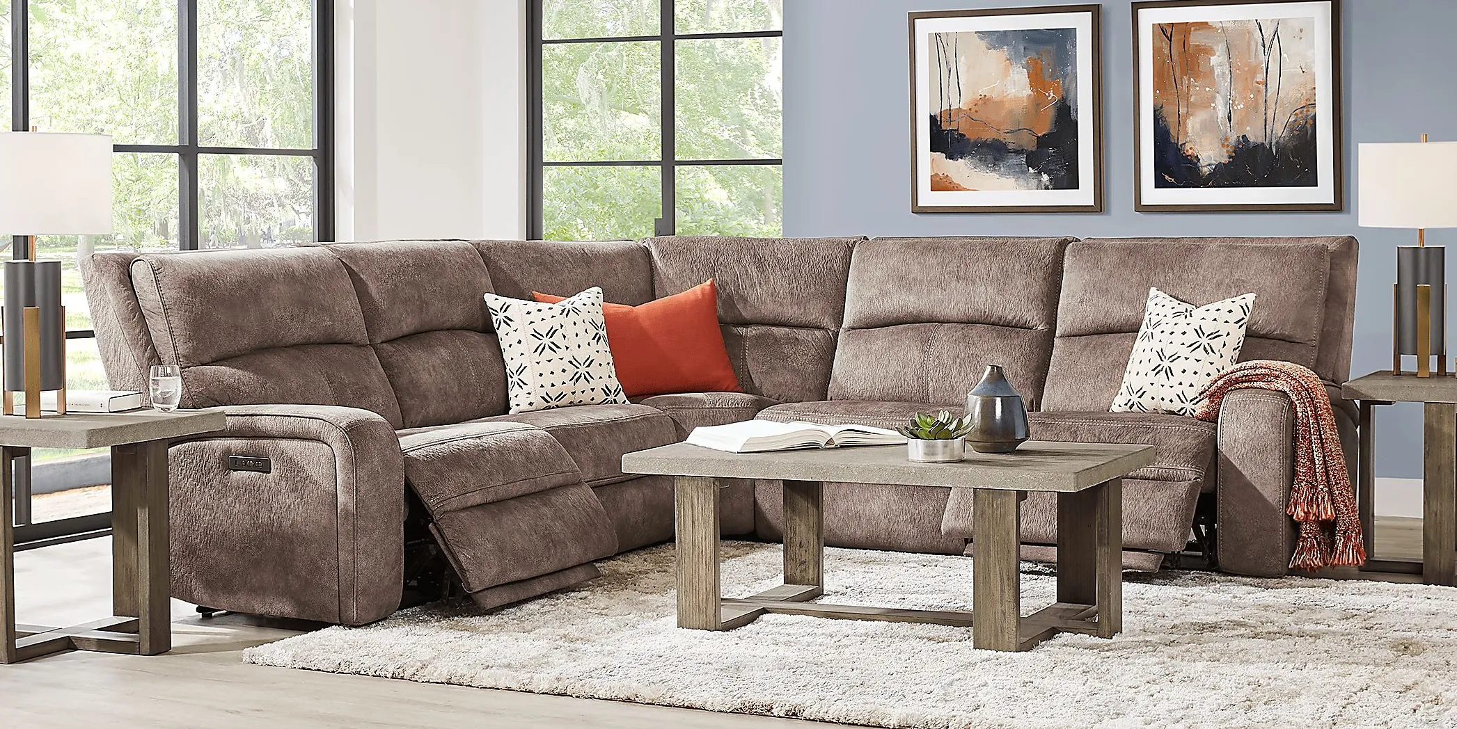 Leighton Brown 8 Pc Dual Power Reclining Sectional Living Room