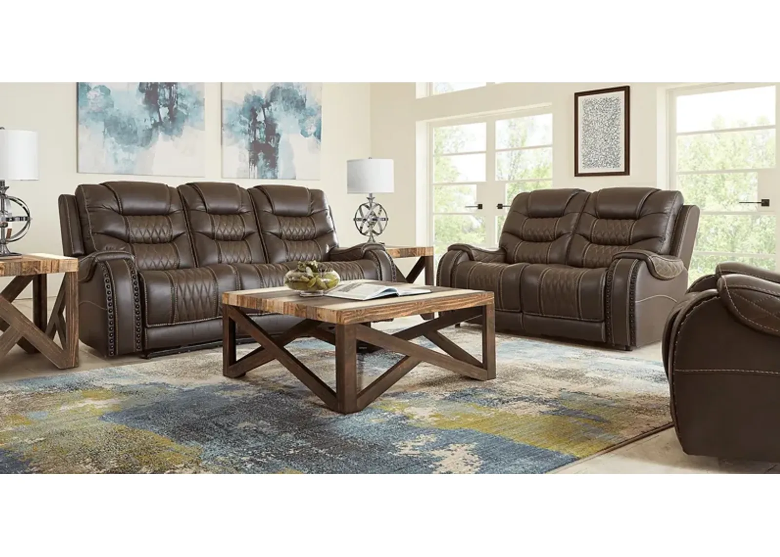 Headliner Brown Leather 3 Pc Living Room with Reclining Sofa