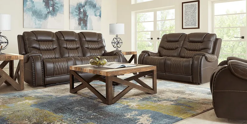 Headliner Brown Leather 3 Pc Living Room with Reclining Sofa