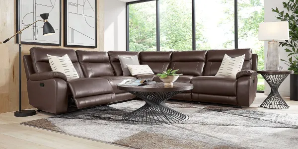 Delaney Point Brown Leather 5 Pc Reclining Sectional