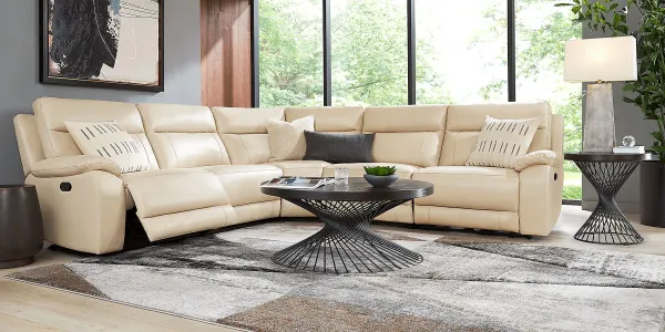 Delaney Point Beige Leather 5 Pc Reclining Sectional