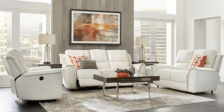 Lanzo Off-White Leather 5 Pc Living Room with Reclining Sofa