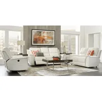 Lanzo Off-White Leather 5 Pc Living Room with Reclining Sofa