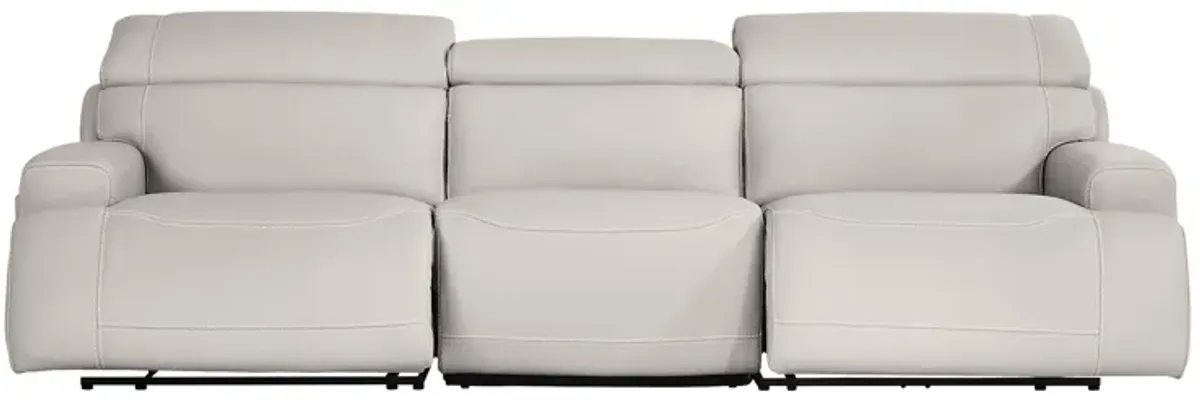 Alessio Light Gray Leather Dual Power Reclining Sofa
