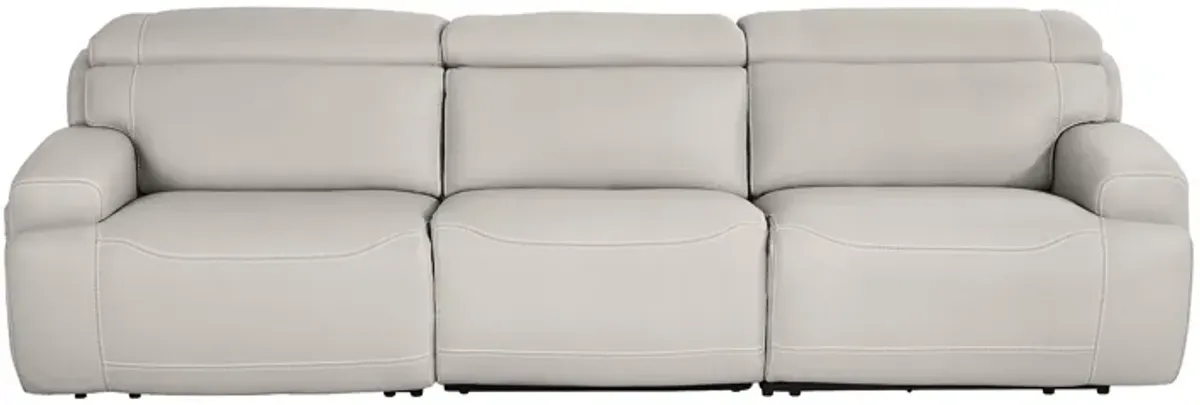Alessio Light Gray Leather Dual Power Reclining Sofa
