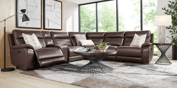 Delaney Point Brown Leather 6 Pc Reclining Sectional