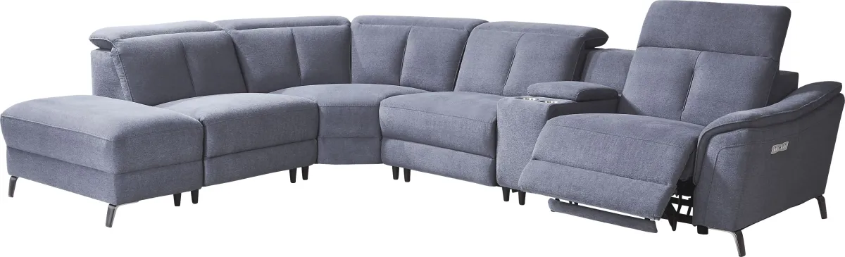 Turano Denim 6 Pc Dual Power Reclining Sectional