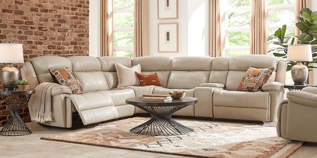 West Valley Beige 6 Pc Leather Reclining Sectional