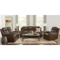 Orsini Brown Leather 5 Pc Dual Power Reclining Living Room