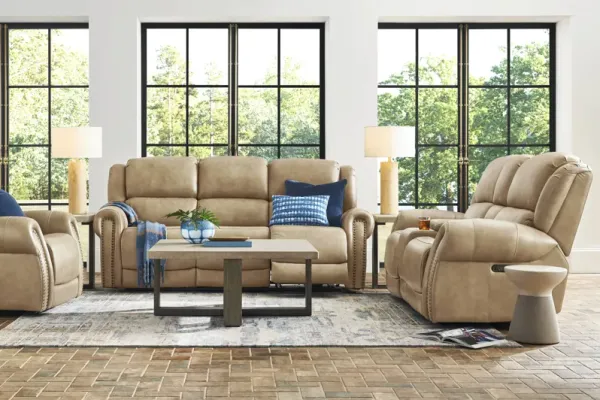 Churchill Taupe 2 Pc Dual Power Reclining Leather Living Room