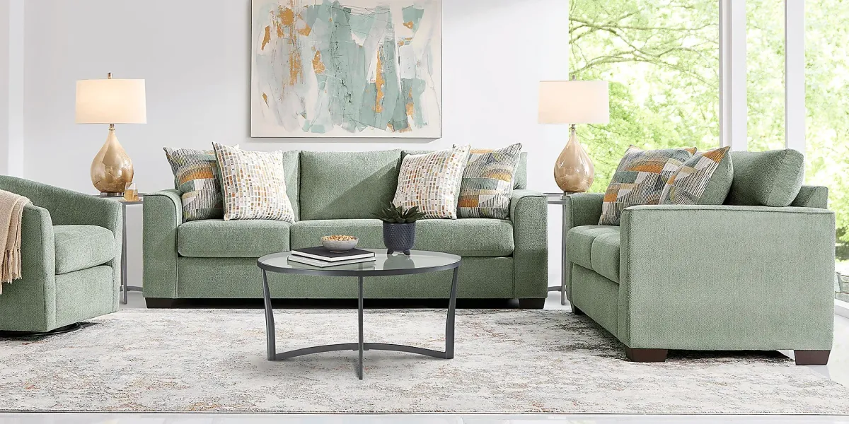 Delcrest Green 7 Pc Living Room with Gel Foam Sleeper Sofa